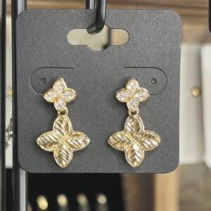 Gold Textured Dangle Clover Earrings